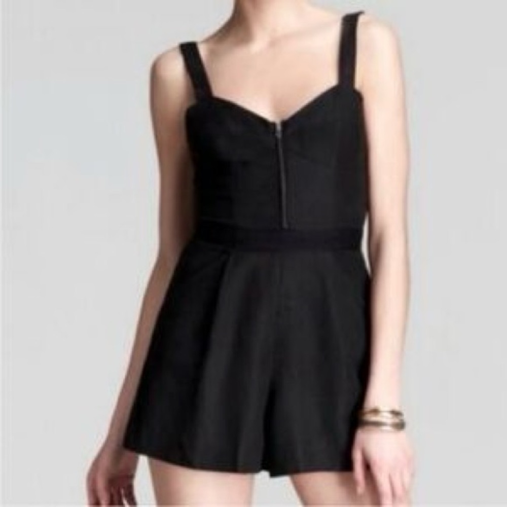 Milly Black Linen Sleeveless Zipper Romper